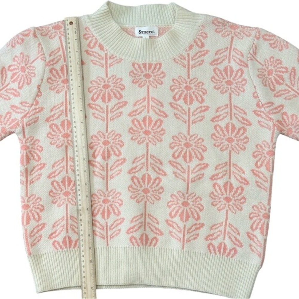 NEW &merci Women's Size L Apolline Floral Apricot Crush Knit Sweater Pink  Cream - Picture 9 of 12